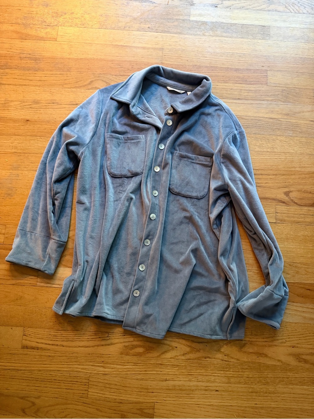 Soft Surroundings Dusty Blue velvet Button-Up Shacket